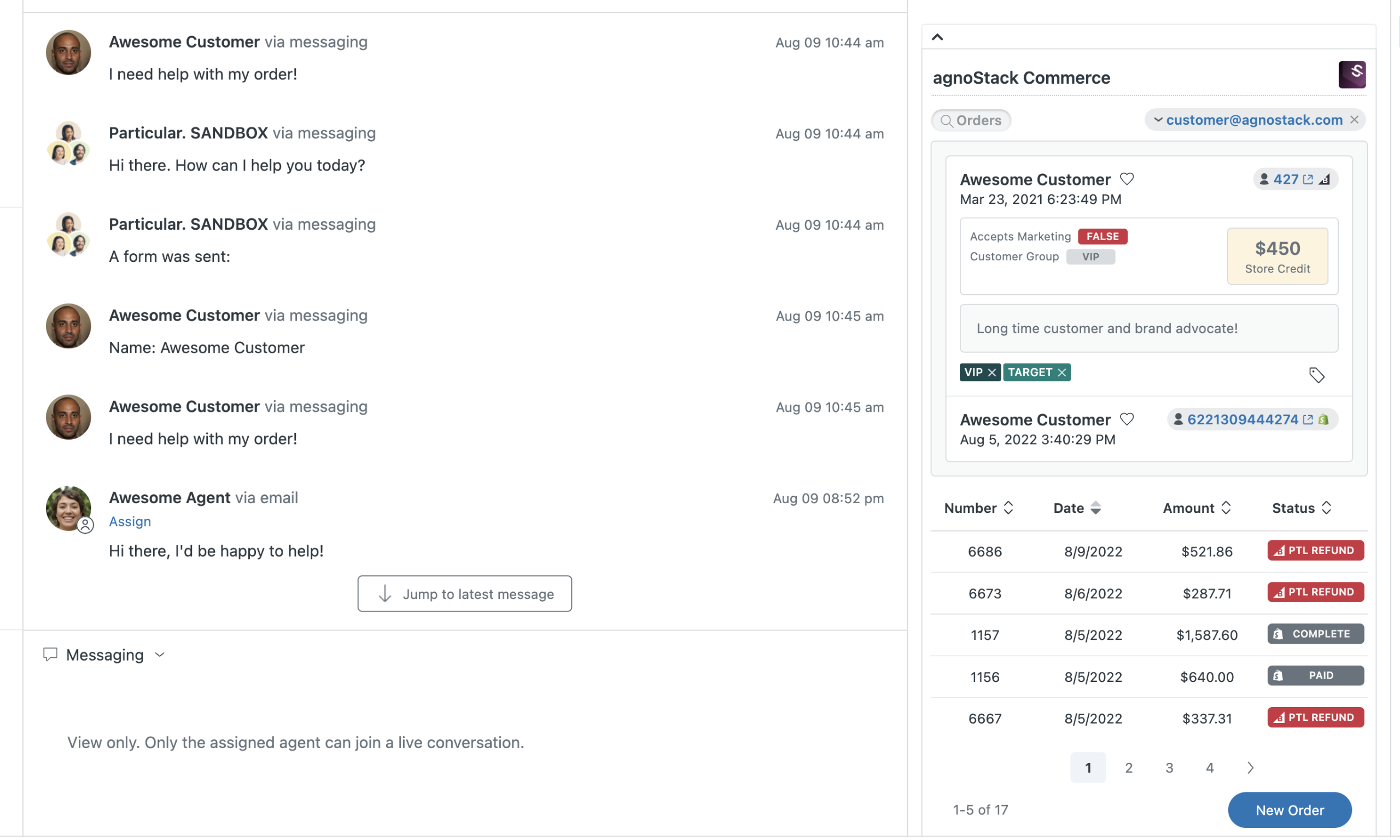 Zendesk Commerce by agnoStack - Sidebar user Interface